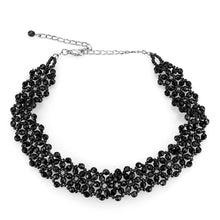 Load image into Gallery viewer, LO4720 - Rhodium Stainless Steel Necklace with Synthetic Synthetic Glass in Jet