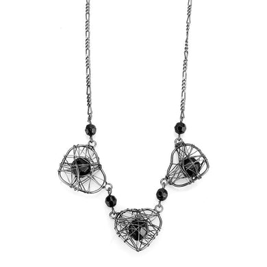 LO4728 - Ruthenium White Metal Necklace with Synthetic Synthetic Glass in Jet