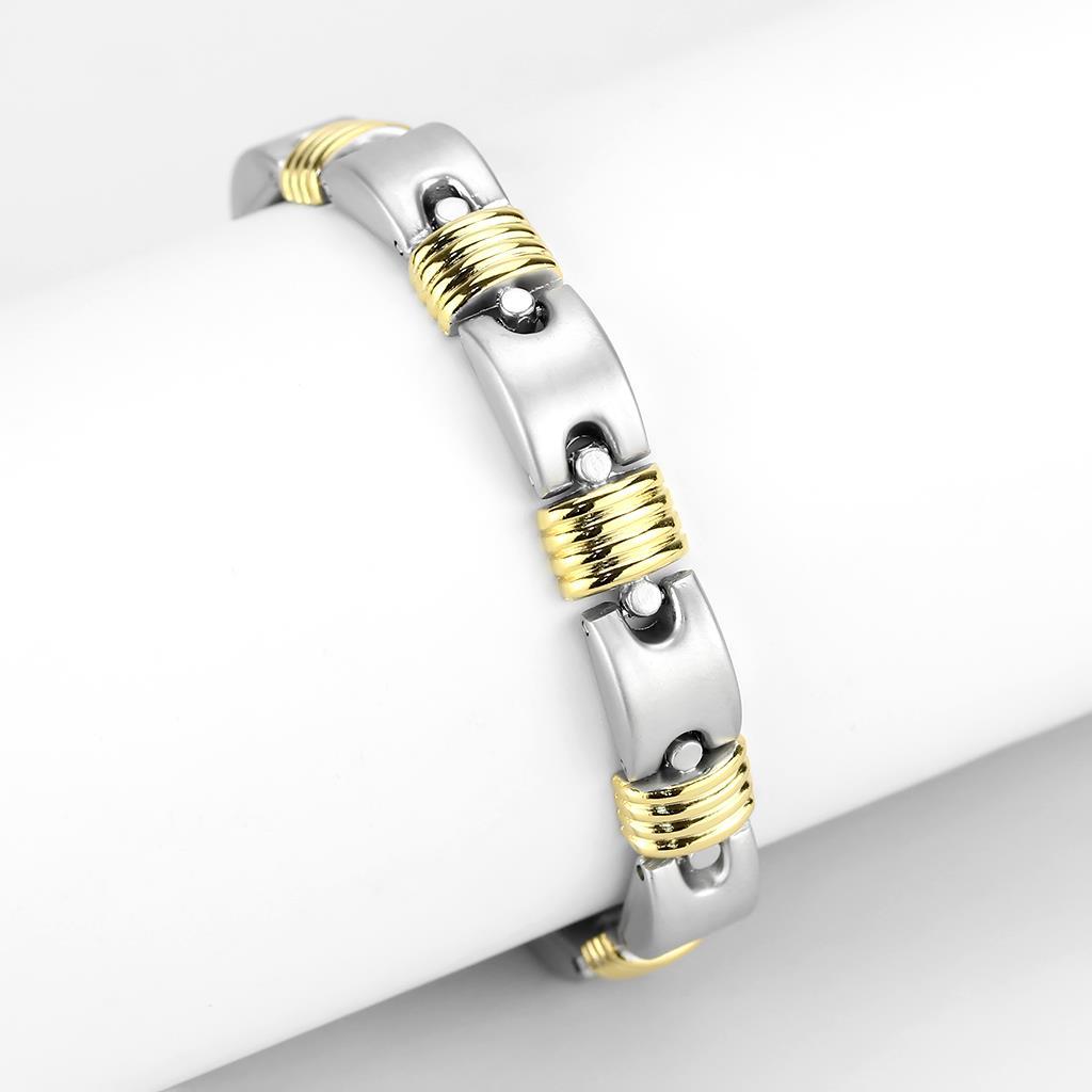 LO4738 - Gold+Rhodium White Metal Bracelet with No Stone