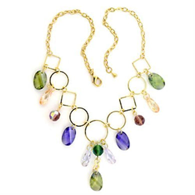 LO720 - Gold Brass Necklace with AAA Grade CZ  in Multi Color