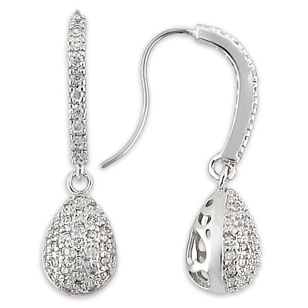 LO892 - Rhodium Brass Earrings with AAA Grade CZ  in Clear