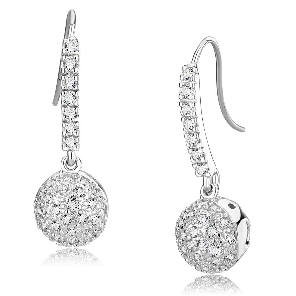 LO893 - Rhodium Brass Earrings with AAA Grade CZ  in Clear