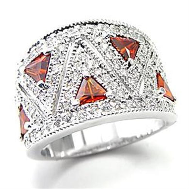 LOA504 - Rhodium Brass Ring with AAA Grade CZ  in Garnet