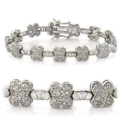 LOA545 - Rhodium Brass Bracelet with AAA Grade CZ  in Clear