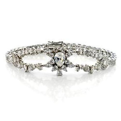 LOA547 - Rhodium Brass Bracelet with AAA Grade CZ  in Clear