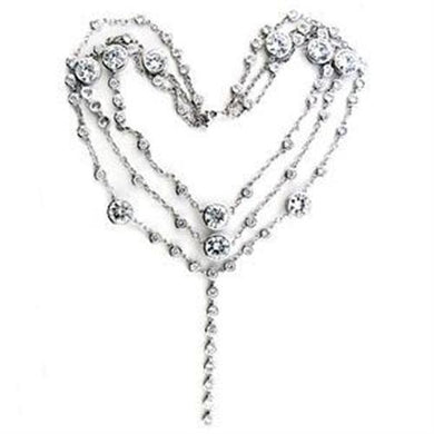 LOA554 - Rhodium 925 Sterling Silver Necklace with AAA Grade CZ  in Clear