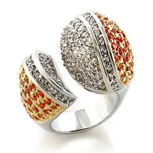 LOA587 - Gold+Rhodium Brass Ring with AAA Grade CZ  in Orange