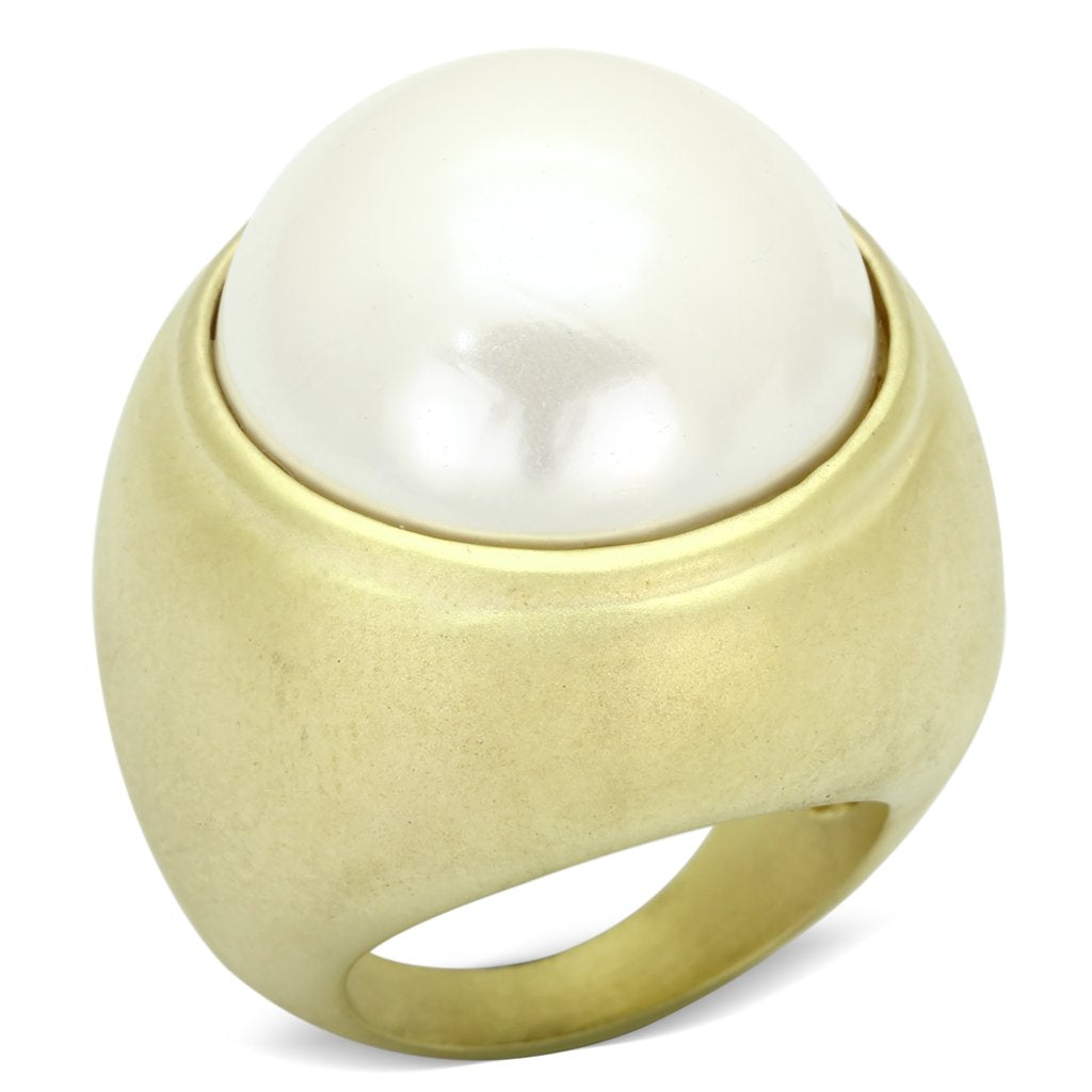 LOA835 - Matte Gold Brass Ring with Synthetic Pearl in White