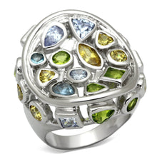 Load image into Gallery viewer, LOA840 - Rhodium Brass Ring with Assorted  in Multi Color