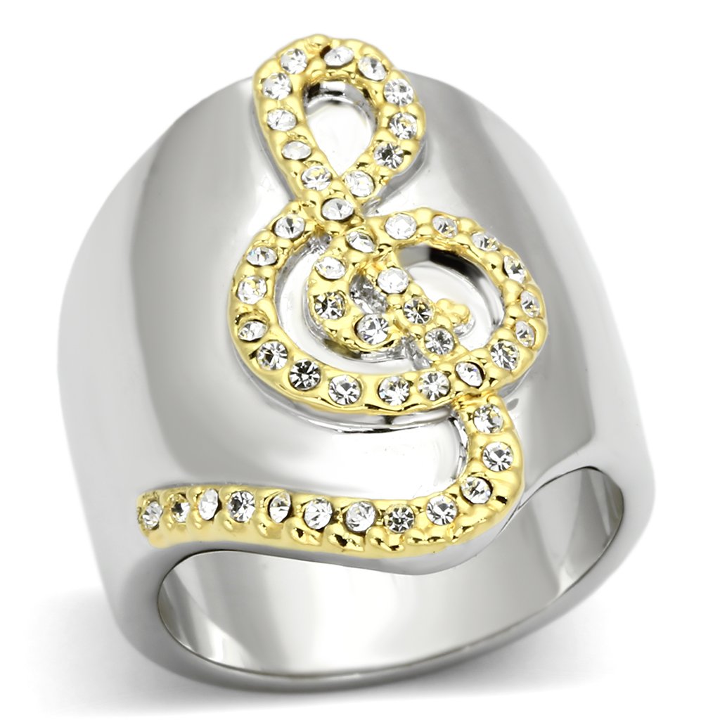 LOA857 - Reverse Two-Tone Brass Ring with Top Grade Crystal  in Clear