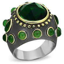 Load image into Gallery viewer, LOA881 - Reverse Two-Tone Brass Ring with Synthetic Synthetic Glass in Emerald