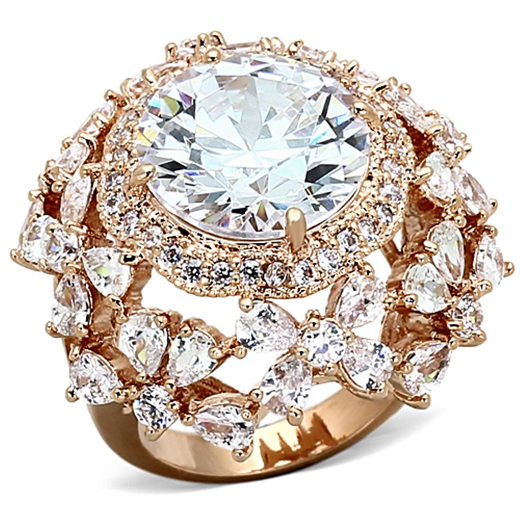 LOA891 - Rose Gold Brass Ring with AAA Grade CZ  in Clear