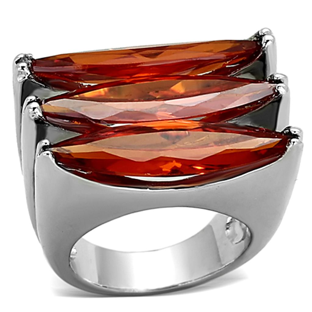 LOA917 - Rhodium Brass Ring with AAA Grade CZ  in Orange