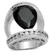 Load image into Gallery viewer, LOA923 - Rhodium Brass Ring with AAA Grade CZ  in Black Diamond