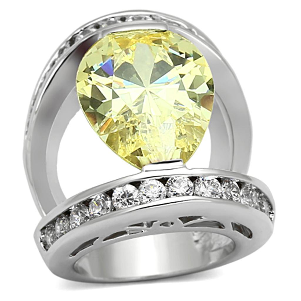 LOA925 - Rhodium Brass Ring with AAA Grade CZ  in Citrine Yellow