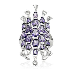 LOA933 - Rhodium Brass Ring with AAA Grade CZ  in Amethyst