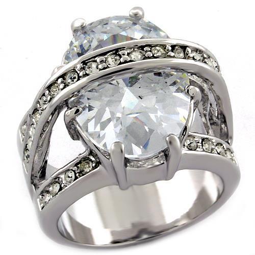 LOA989 - Rhodium Brass Ring with AAA Grade CZ  in Clear