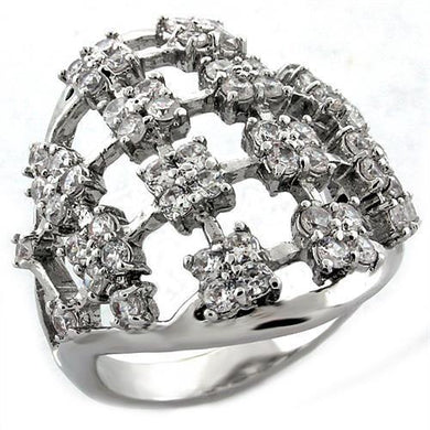 LOA996 - Rhodium Brass Ring with AAA Grade CZ  in Clear