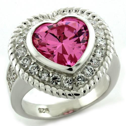 LOAS1090 - High-Polished 925 Sterling Silver Ring with AAA Grade CZ  in Rose