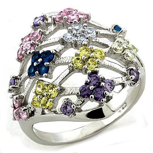 LOAS1195 - Rhodium 925 Sterling Silver Ring with AAA Grade CZ  in Multi Color