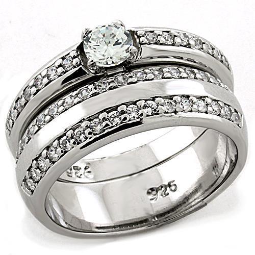 LOAS1197 - Rhodium 925 Sterling Silver Ring with AAA Grade CZ  in Clear