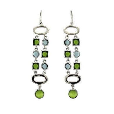 LOAS1334 - Rhodium 925 Sterling Silver Earrings with AAA Grade CZ  in Peridot