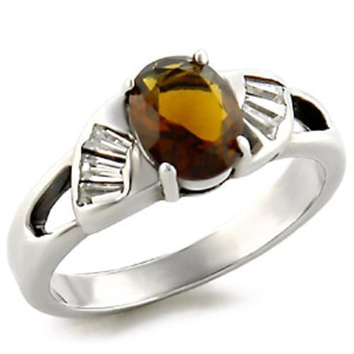 LOAS827 - High-Polished 925 Sterling Silver Ring with Semi-Precious Smoky Quarter in Smoky Topaz