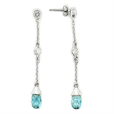 LOS001 - Rhodium 925 Sterling Silver Earrings with Genuine Stone  in London Blue