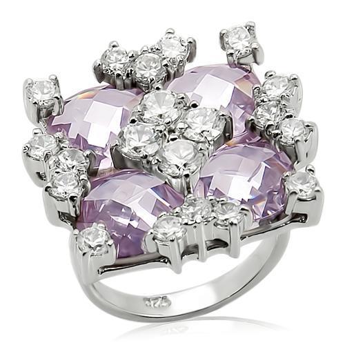 LOS197 - Rhodium 925 Sterling Silver Ring with AAA Grade CZ  in Light Amethyst