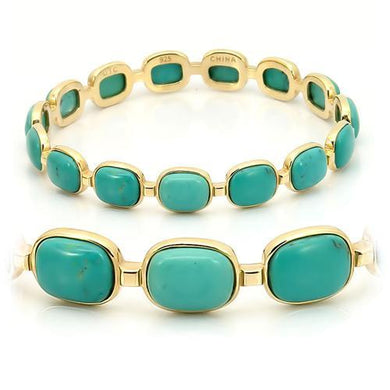 LOS242 - Matte Gold 925 Sterling Silver Bangle with Semi-Precious Turquoise in Emerald