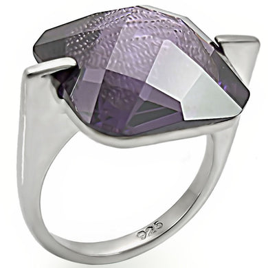 LOS409 - High-Polished 925 Sterling Silver Ring with AAA Grade CZ  in Amethyst