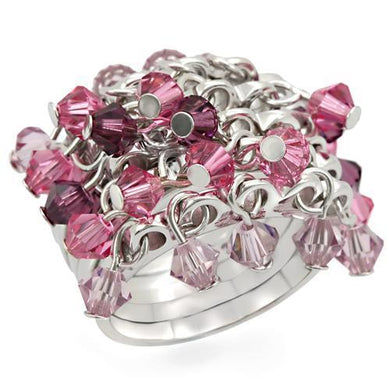 LOS477 - Rhodium 925 Sterling Silver Ring with Top Grade Crystal  in Multi Color