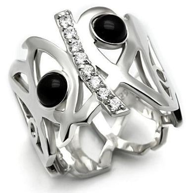 LOS532 - Silver 925 Sterling Silver Ring with Semi-Precious Onyx in Jet