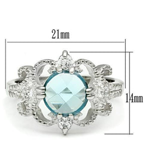 LOS539 - Silver 925 Sterling Silver Ring with Synthetic Synthetic Glass in Sea Blue