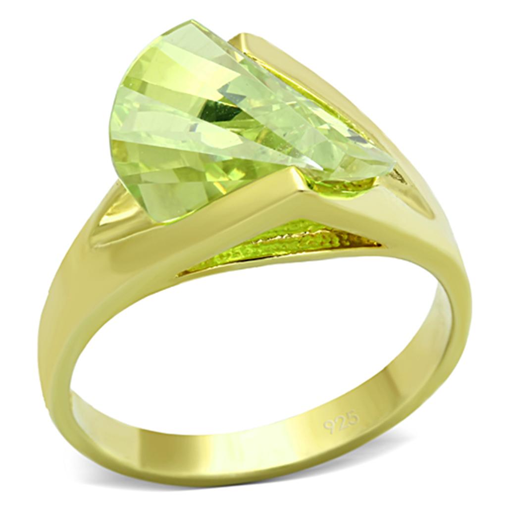 LOS647 - Gold 925 Sterling Silver Ring with AAA Grade CZ  in Apple Green color