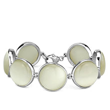 Load image into Gallery viewer, LOS762 - High-Polished 925 Sterling Silver Bracelet with Synthetic Cat Eye in White