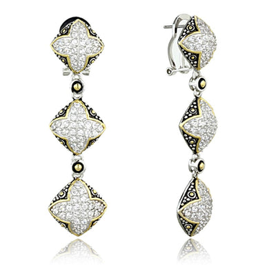 LOS777 - Reverse Two-Tone 925 Sterling Silver Earrings with AAA Grade CZ  in Clear