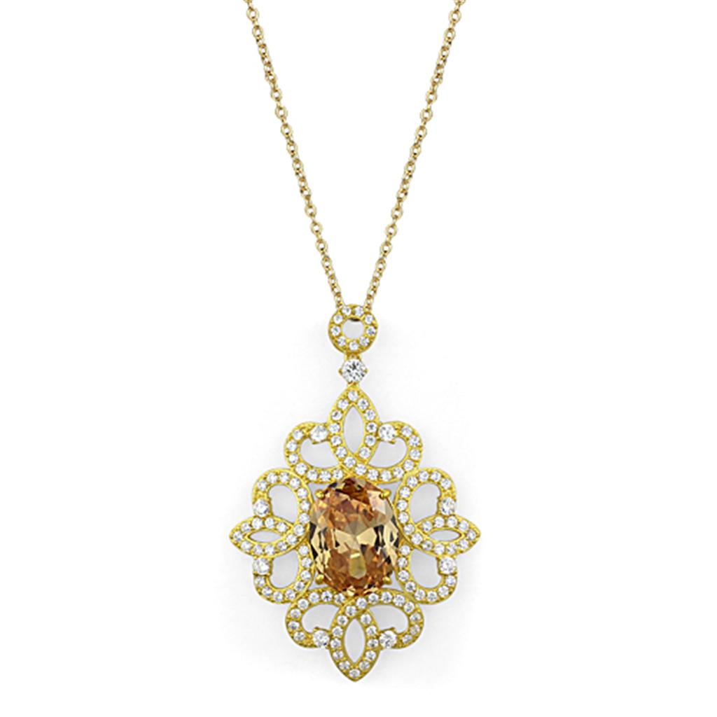 LOS784 - Gold 925 Sterling Silver Chain Pendant with AAA Grade CZ  in Champagne