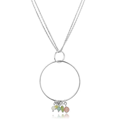 LOS796 - Silver 925 Sterling Silver Necklace with Synthetic Glass Bead in Multi Color