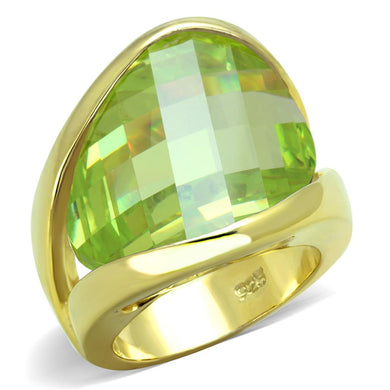 LOS823 - Gold 925 Sterling Silver Ring with Synthetic Synthetic Glass in Apple Green color