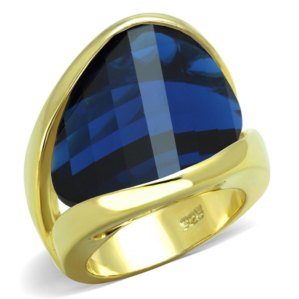 LOS825 - Gold 925 Sterling Silver Ring with Synthetic Synthetic Glass in Montana