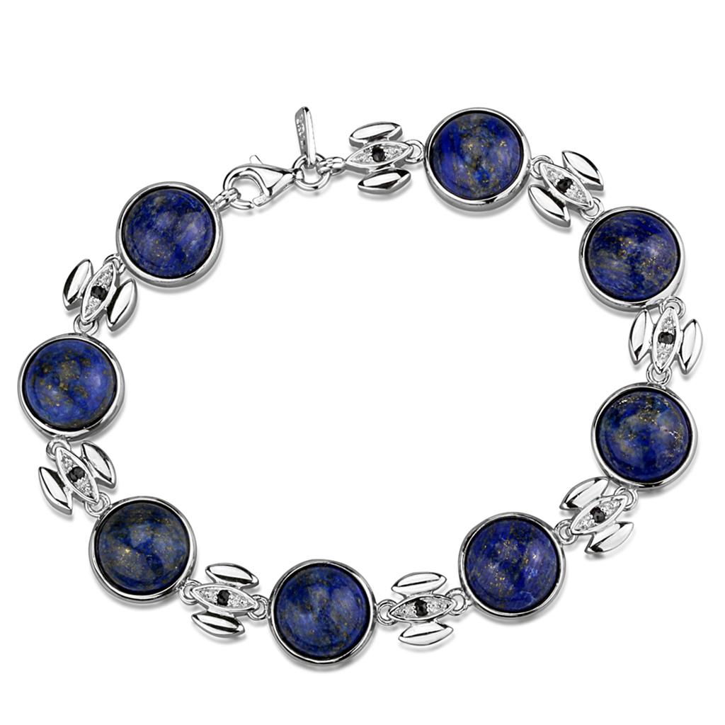 LOS844 - Rhodium 925 Sterling Silver Bracelet with Precious Stone Lapis in Montana