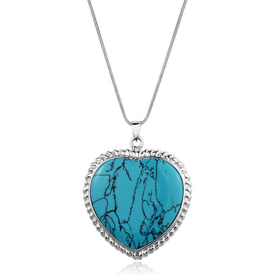 LOS861 - Silver 925 Sterling Silver Necklace with Synthetic Turquoise in Sea Blue