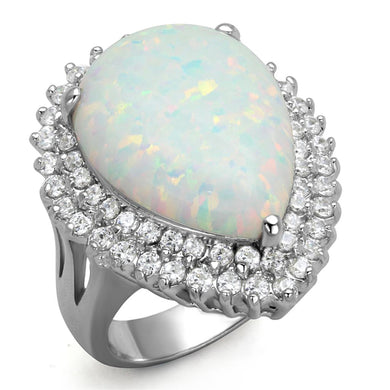 LOS880 Rhodium 925 Sterling Silver Ring with Semi-Precious in Aurora Borealis (Rainbow Effect)