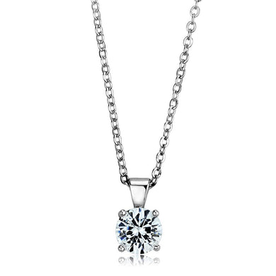 LOS891 - Rhodium 925 Sterling Silver Chain Pendant with AAA Grade CZ  in Clear