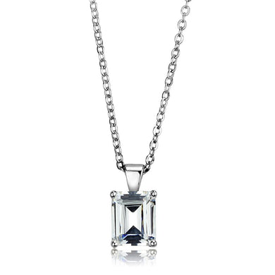 LOS896 - Rhodium 925 Sterling Silver Chain Pendant with AAA Grade CZ  in Clear