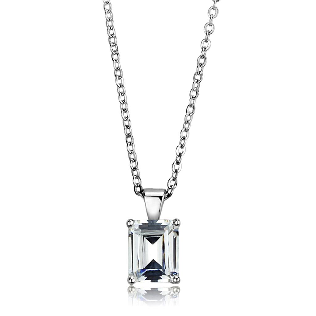 LOS896 - Rhodium 925 Sterling Silver Chain Pendant with AAA Grade CZ  in Clear