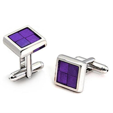 LO1189 - Rhodium Brass Cufflink with Epoxy  in Amethyst