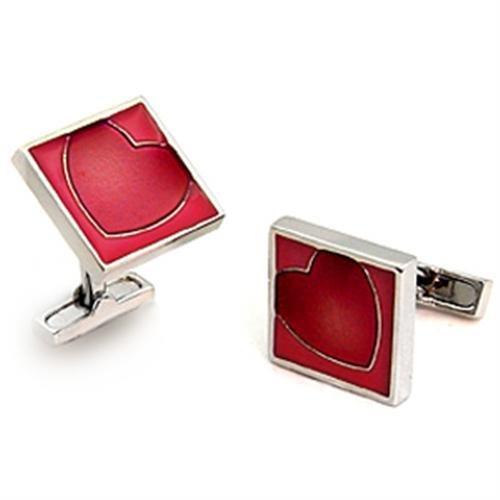 LO1192 - Rhodium Brass Cufflink with Epoxy  in Garnet