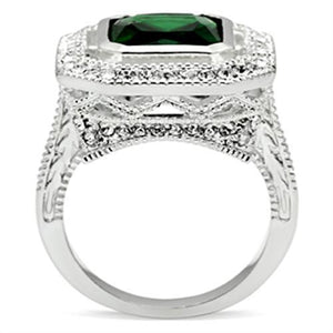 SS002 - Silver 925 Sterling Silver Ring with Synthetic Synthetic Glass in Emerald